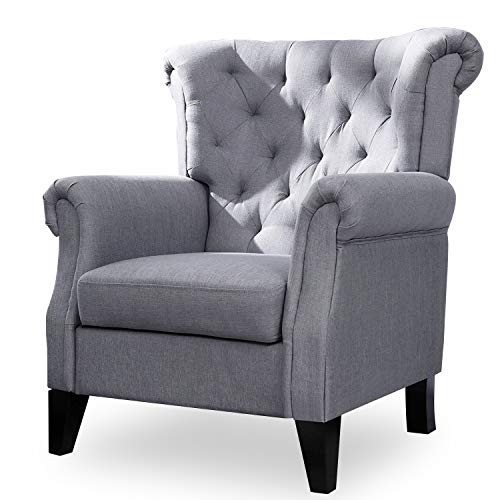 Living Room Chair Large Modern Indoor Armchair with High Tufted Wingback (Blue)