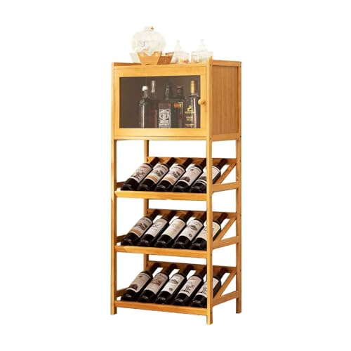 Wine Storage Cabinet Floor Standing Bottle Holder Stand with Storage Wooden Wine Bottle Holder Shelf 3 tier Freestanding Wine Rack with Upper Glass Cabinet Home Coffee Wine Bar Cabinet ( Color : Log ,
