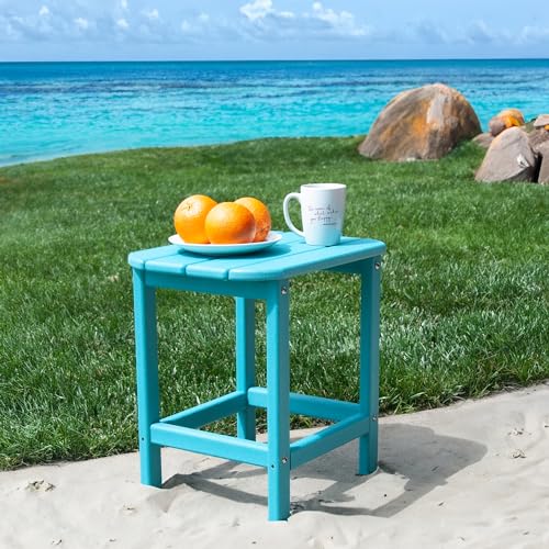 RESINTEAK Outdoor Side Table, All Weather Resistant, HDPE Recyclable Plastic, Premium Quality, Outdoor Patio End Tables (Aqua, Non-Folding)