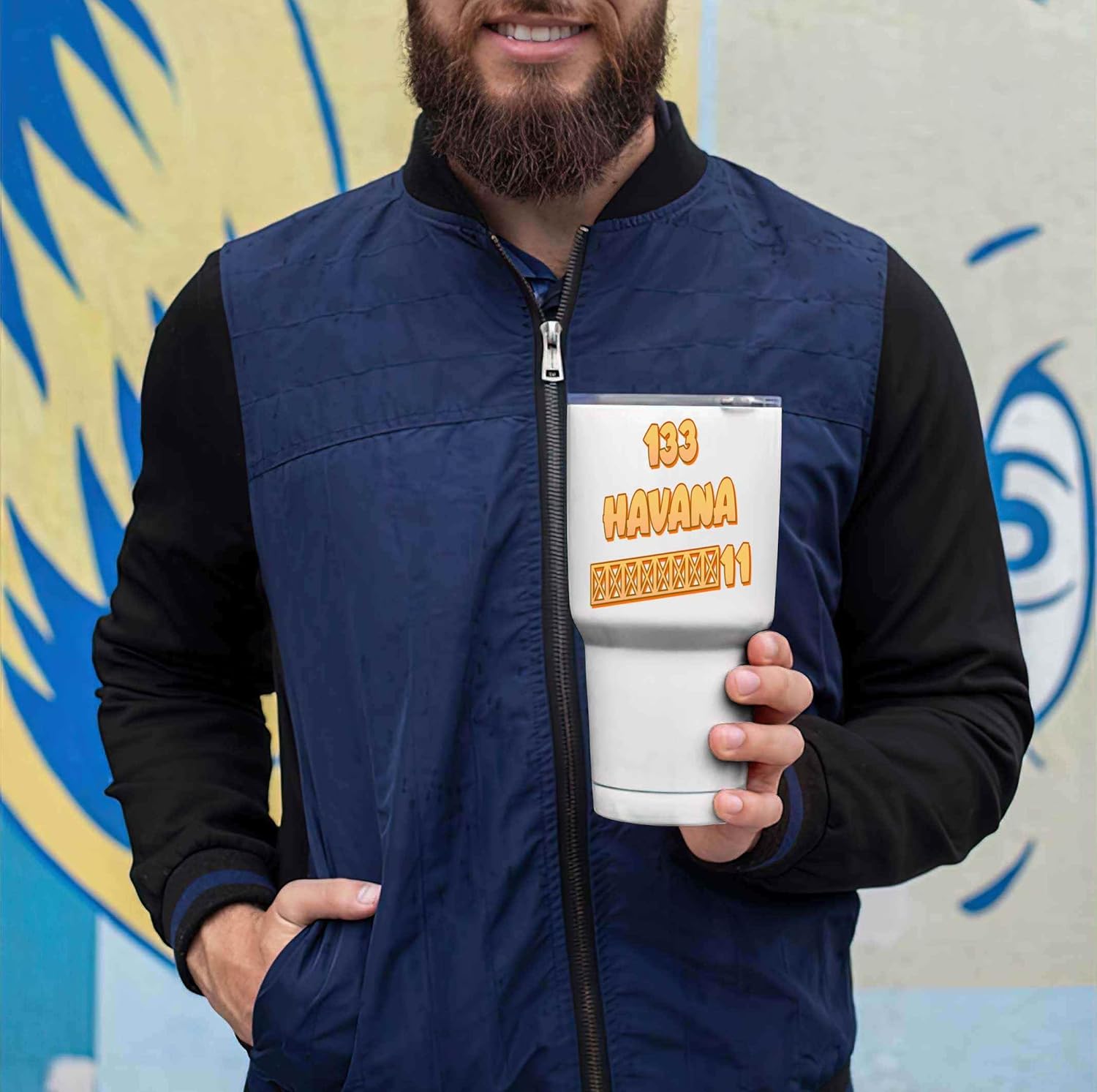 Funny Gift Unique Gift for Havana - Flat Design Idea for Architecture Lovers - Havana City Landscape - 30 Oz White Stainless Steel Large Tumbler