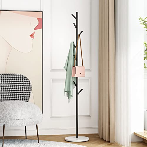 Silver Coat Racks, Metal Coat Rack Freestanding with Hooks, Entryway Coat Rack Stand, Coat Racks with Marble Base, Coat Tree for Hanging Clothes, Hats, Bags