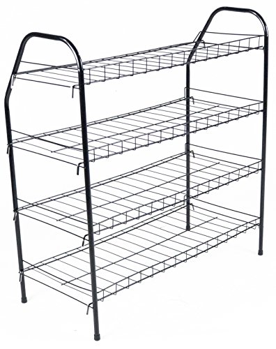 ATHome Entryway 4 Tier Shoe Shelf Storage Organizer - Super Space Saving Stackable Metal Shoe Rack Tower for Closet, Cabinet, & Entryway, Black