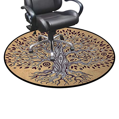Black White GreenGaming Chair Mat Under Computer Desk Big Old Lush Tree with Lot of Leaves Chair Mat Floor Protector for Rolling Chair Office Gaming Room Decor Tree of Life Diameter 35.5 in