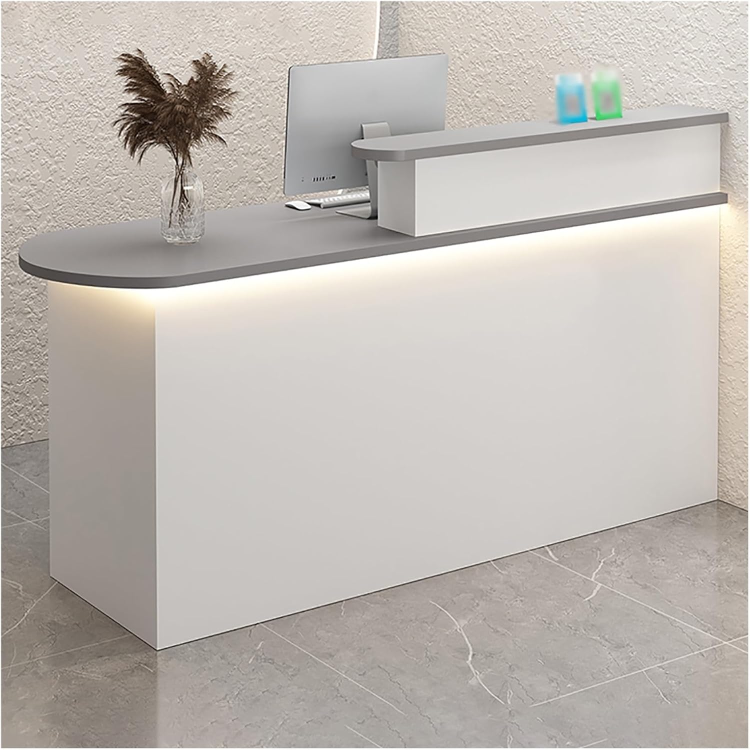 Office Reception Counter Desk with LED Lights, Front Counter Desk with Lockable Drawer, Retail Counter Checkout, Cashier Desk, for Lobby Retail Clothing Salon Shop Hotel (G 1)