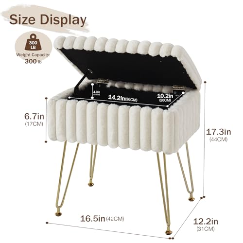 Vanity Stool Chair,Soft Faux Fur Vanity Stool for Makeup Foot Stools Ottoman for Couch Entryway Living Room Bedroom Small Bench Seat Storage Make up Chairs for Vanity Dark Brown