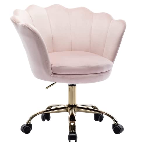Pink Desk Chair for Teens Velvet Task Chair Home Office Chair Adjustable Swivel Rolling Vanity Chair with Wheels for Bedroom Study Room