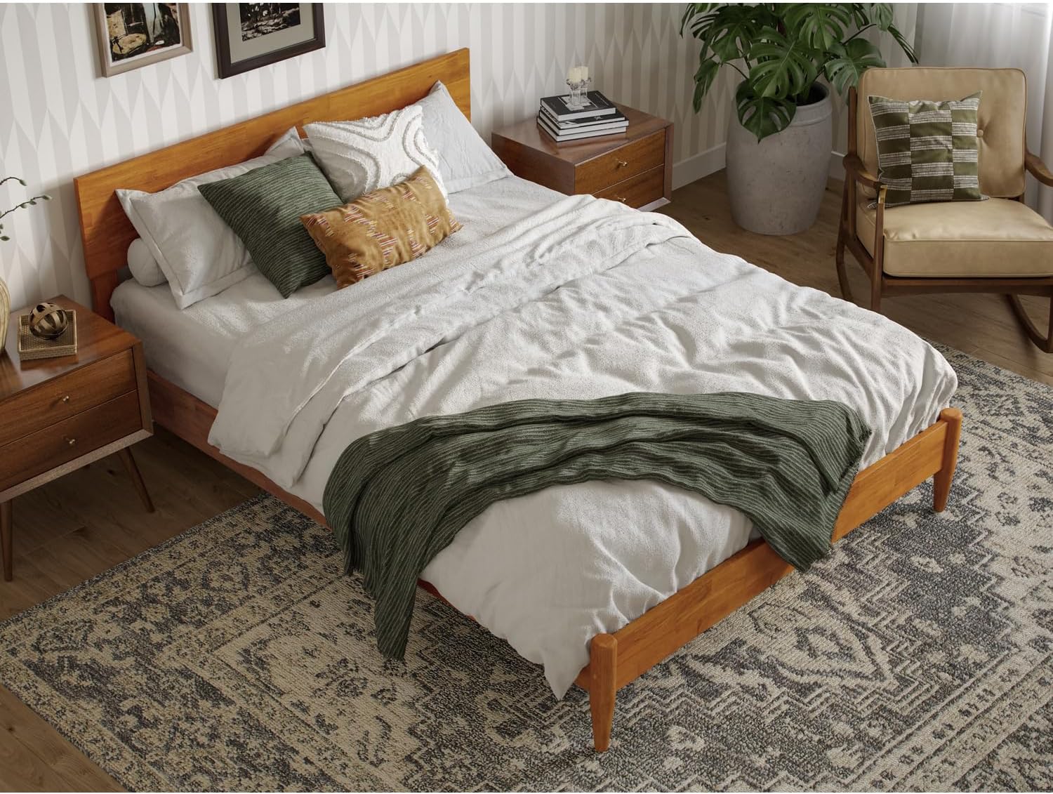 Asian AllureFull Solid Wood Modern Low Profile Platform Bed in Light Toffee