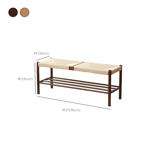LITFAD Entryway Bench Simple Style Rectangular Shoe Changing Bench with Shoe Storage Solid Wood Braided Rope Bench for Foyer Fitting Room - Natural Wood 23.5
