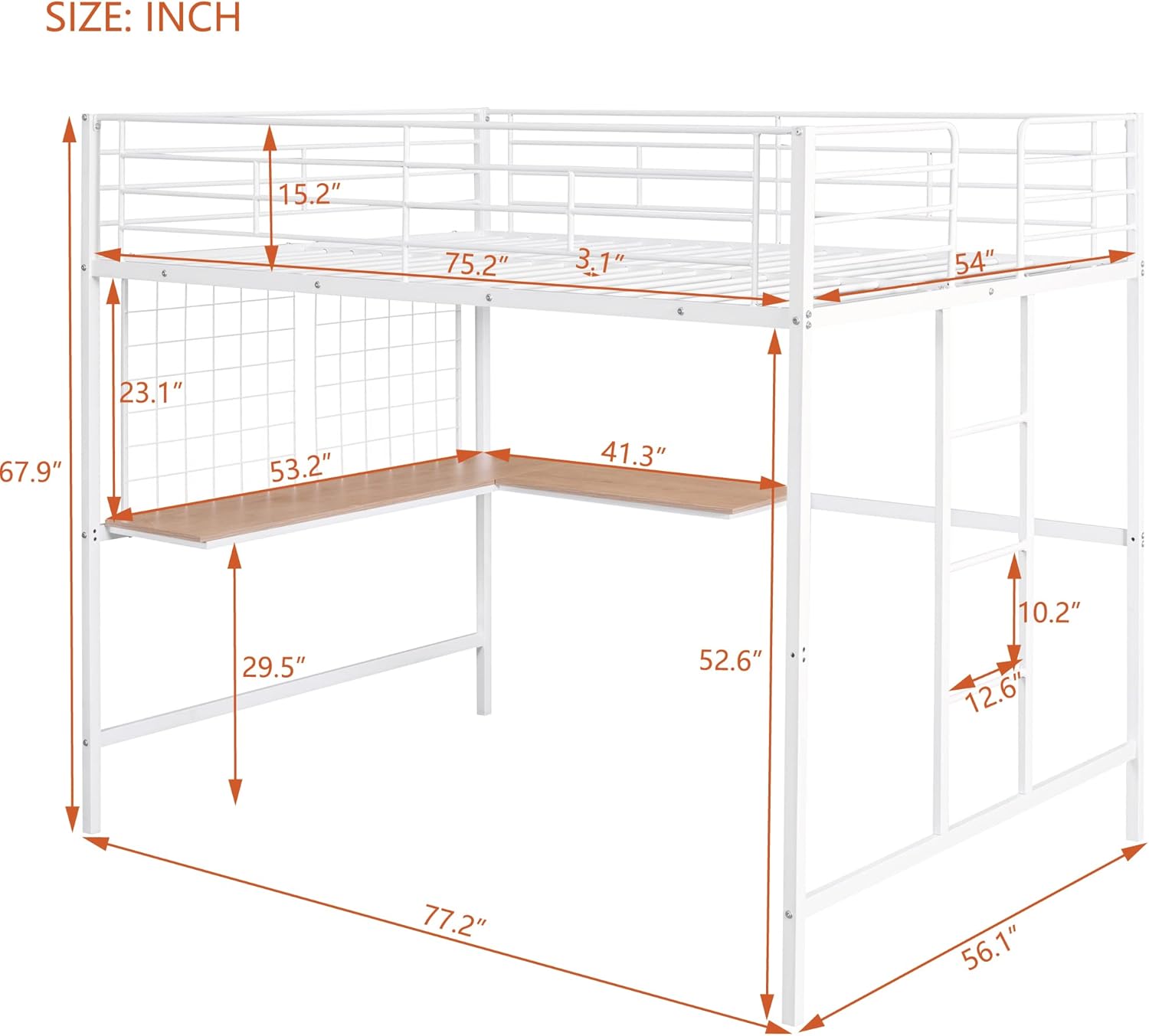 Harper & Bright Designs Full Size Metal Loft Bed Frame, Loft Bed Full with L-Shape Desk and Metal Grid, Space Saving Full Loft Bed with Desk Underneath for Kids,Teens (Full, White)