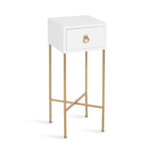 Kate and Laurel Decklyn Decorative Glam Tea Table, 12 x 12 x 30, Navy Blue and Gold, Modern Living Room Drink Table with Pull Drawer for Useful Storage