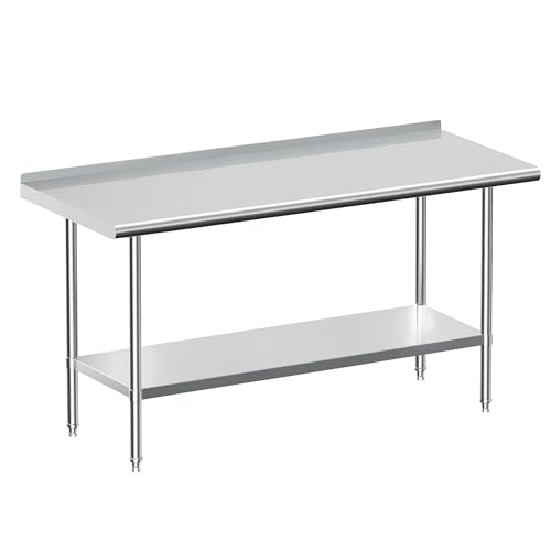 Stainless Steel Work Table with Backsplash, Commercial Table for Prep & Work Table for Restaurant and Home - 24