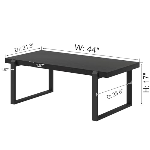 Small Coffee Table, Modern Minimalist Wood and Metal Center Table for Living Room, Rustic Cocktail Tea Table for Office, White Oak, 44 Inch