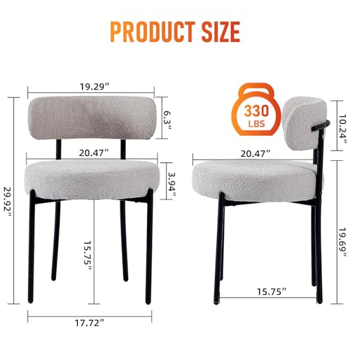 Boucle Dining Chairs Set of 4, Mid Century Modern Dining Chair Kitchen & Dining Room Chairs, Curved Backrest Boucle Chair Round Upholstered Dining Chairs with Metal Legs, Orange