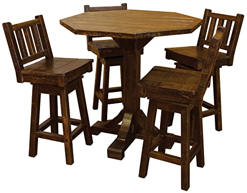 Farmhouse Timber Peg Bar Height Pub Table Set, Early American Stain