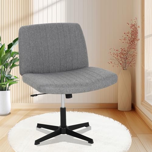 BLKMTY Criss Cross Chair Home Chair Wide Seat Chair Armless Office Desk Chair Comfty Cross Legged Chair No Wheels Height Adjustable Computer Chair Ergonomic Task Vanity Chair for Bedroom, Beige
