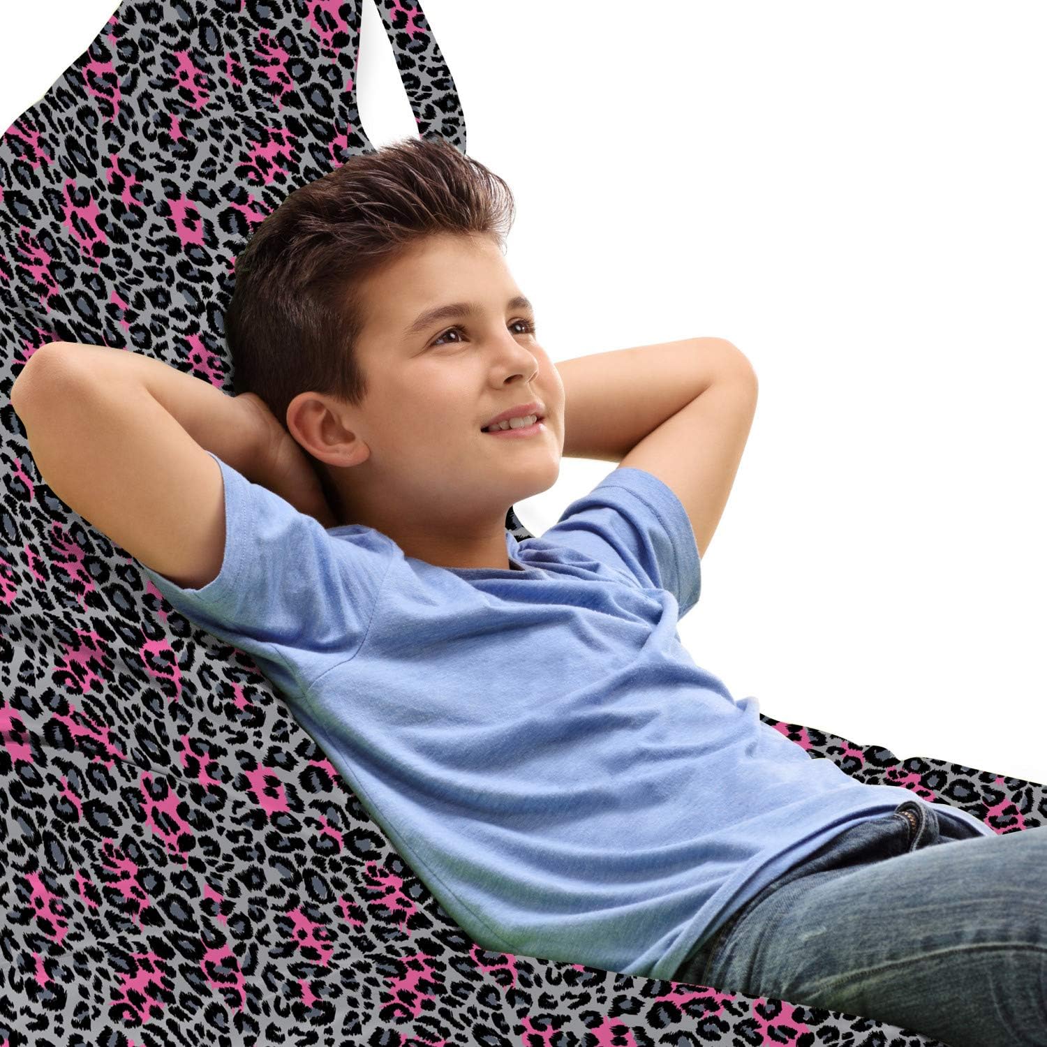 Ambesonne Leopard Print Lounger Chair Bag, Savannah Animal Pattern Nature Inspired Fashion Cheetah Panther, High Capacity Storage with Handle Container, Lounger Size, Pink Grey Black