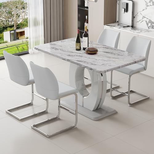 Bar Table And Chair Set Of 4, 5 Pcs Bar Height Table & PU Leather Bar Stools With Back, 63