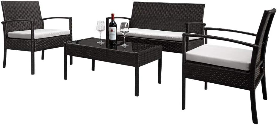 2pcs Arm Chairs 1pc Love Seat & Tempered Glass Coffee Table Rattan Sofa Set Brown Gradient, Patio Furniture Set Living Room Furniture Sets Home Studio Furniture Conversation Sets