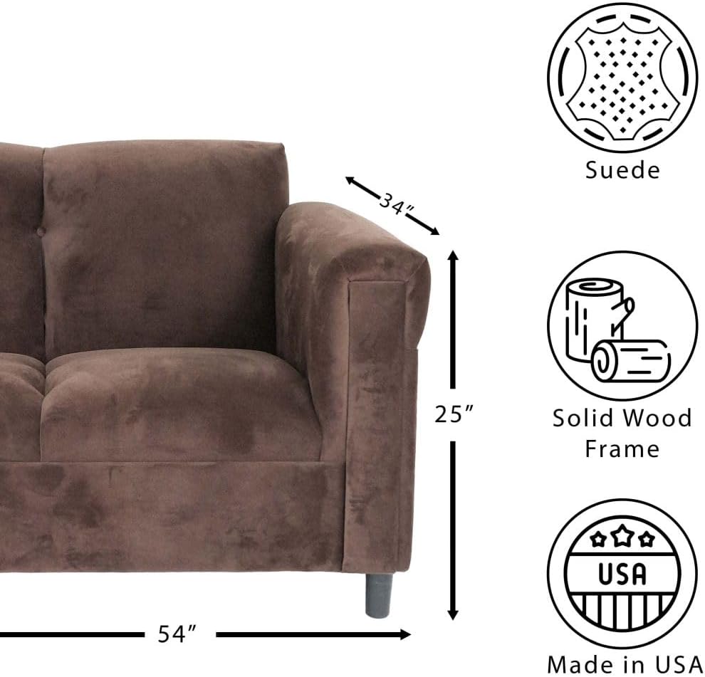 Dark Brown Suede Loveseat Sofa for Living Room, Modern Décor Love Seat Mini Small Couches for Small Spaces and Bedroom with Solid Wood Frame