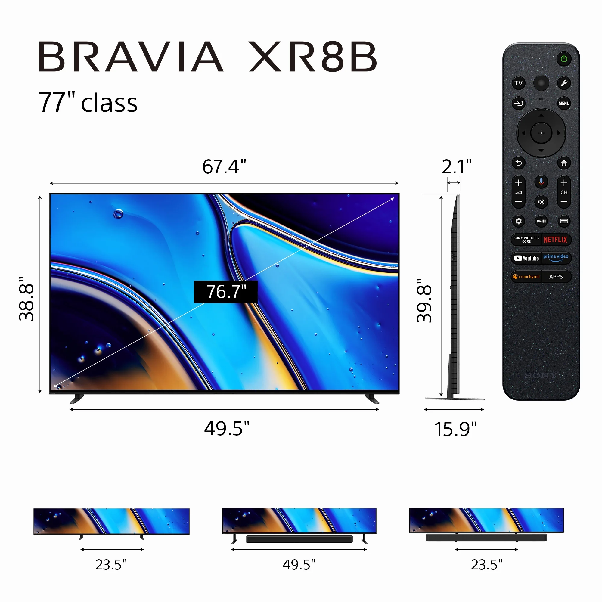 Sony 77” class BRAVIA XR8B OLED 4K HDR Smart Google TV K-77XR8B, 2025 Model