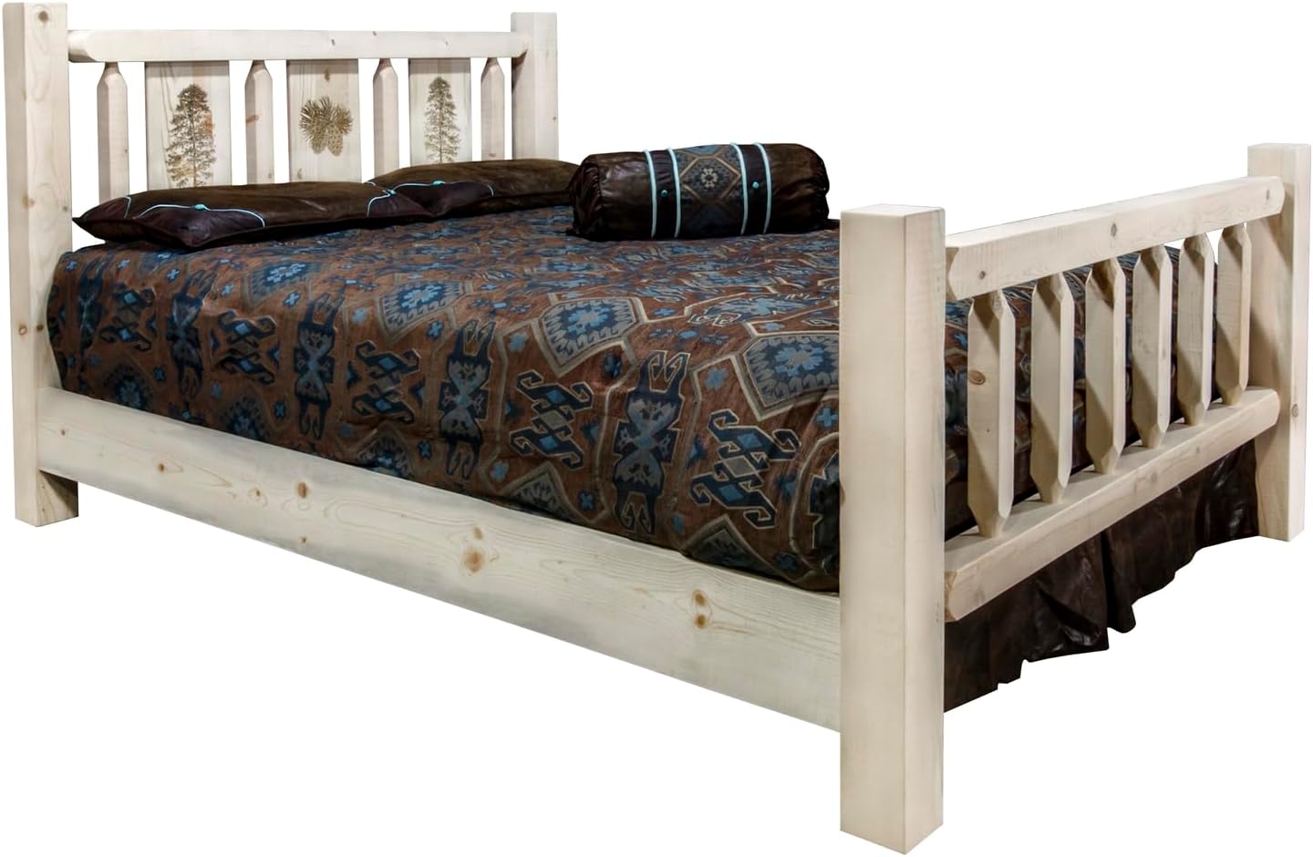 Montana Woodworks Pine Tree Design Laser Engraved Bed in Natural (Twin: 87 in. L x 46 in. W x 47 in. H (169 lbs.))
