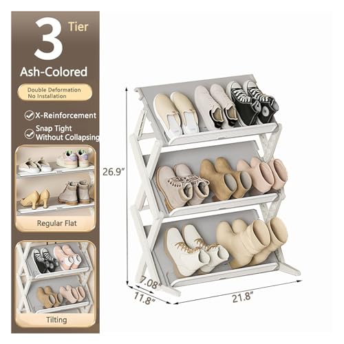 Entryway Shoe organizer, 3-4 Tier Gray Transformable One Piece Folding Shoe Rack, Living Room Closet Shelf, Multi-functional Closet Shelf, Space Savingg(Size:4-TIER)