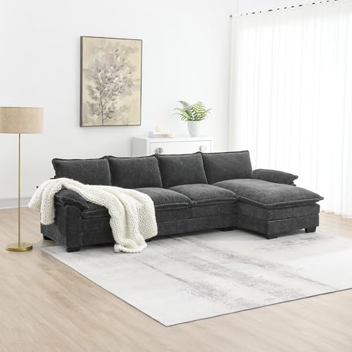 Deep Seat Convertible Modular Sectional Sofa with Reversible Chaise Lounge and 2 Layers Cushions, 5 Seater Chenille Upholstered Cloud Couch, L Shaped Corner Sofa&Couches for Living Room Furniture
