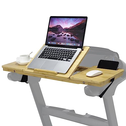 Treadmill Desk Attachment - Desk for Treadmill, Tabletop Tray Holder with Comfortable Wrist Rest, Stable Straps, Cup Holder, Anti-Slip Pads and Phone Slot for Tablets Lapto Wooden