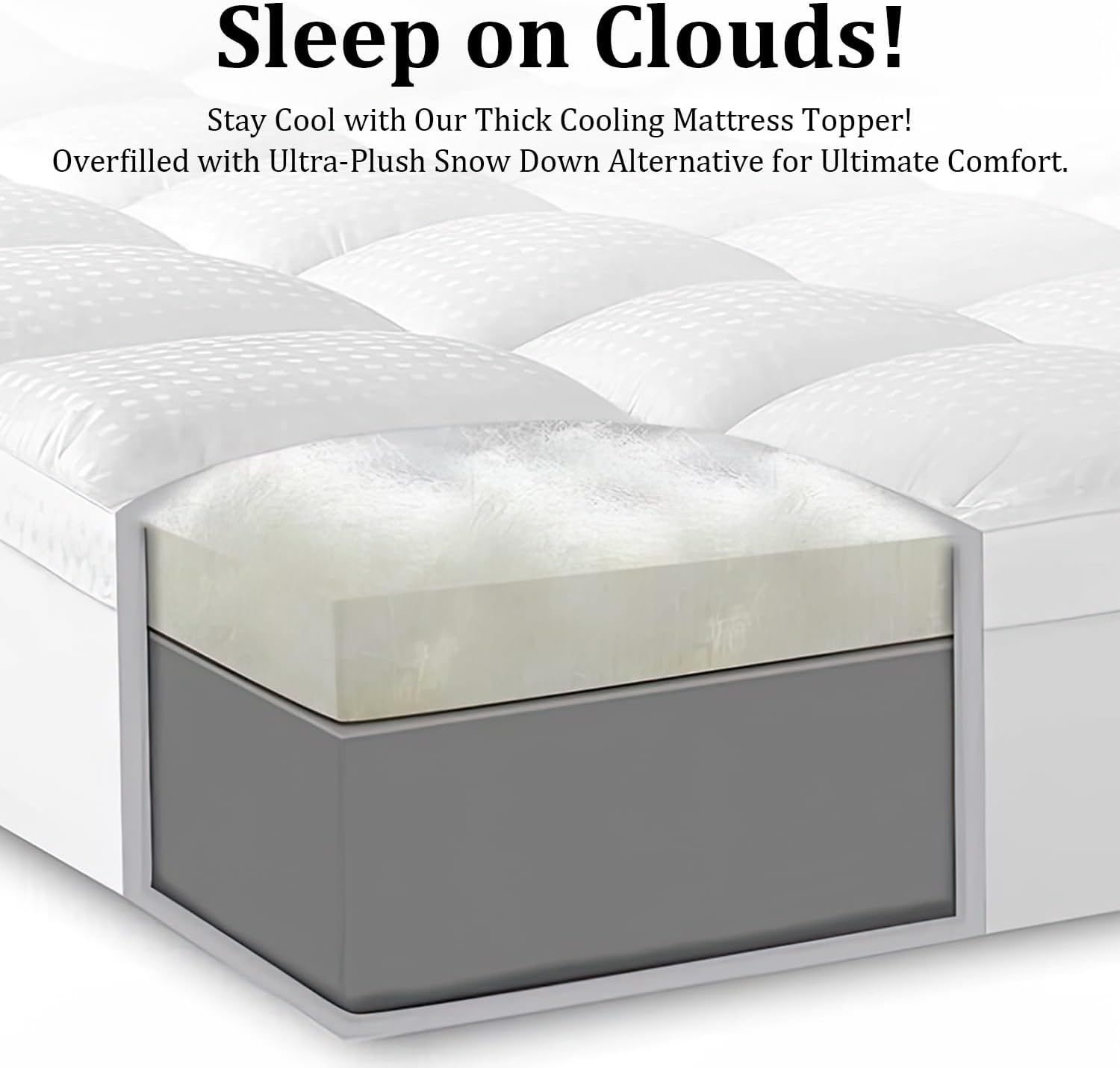 yoyomax Queen Mattress Topper, Cooling, Ultra-Soft, Breathable Pillow Top with Deep Pocket, White, 8-21 Inches