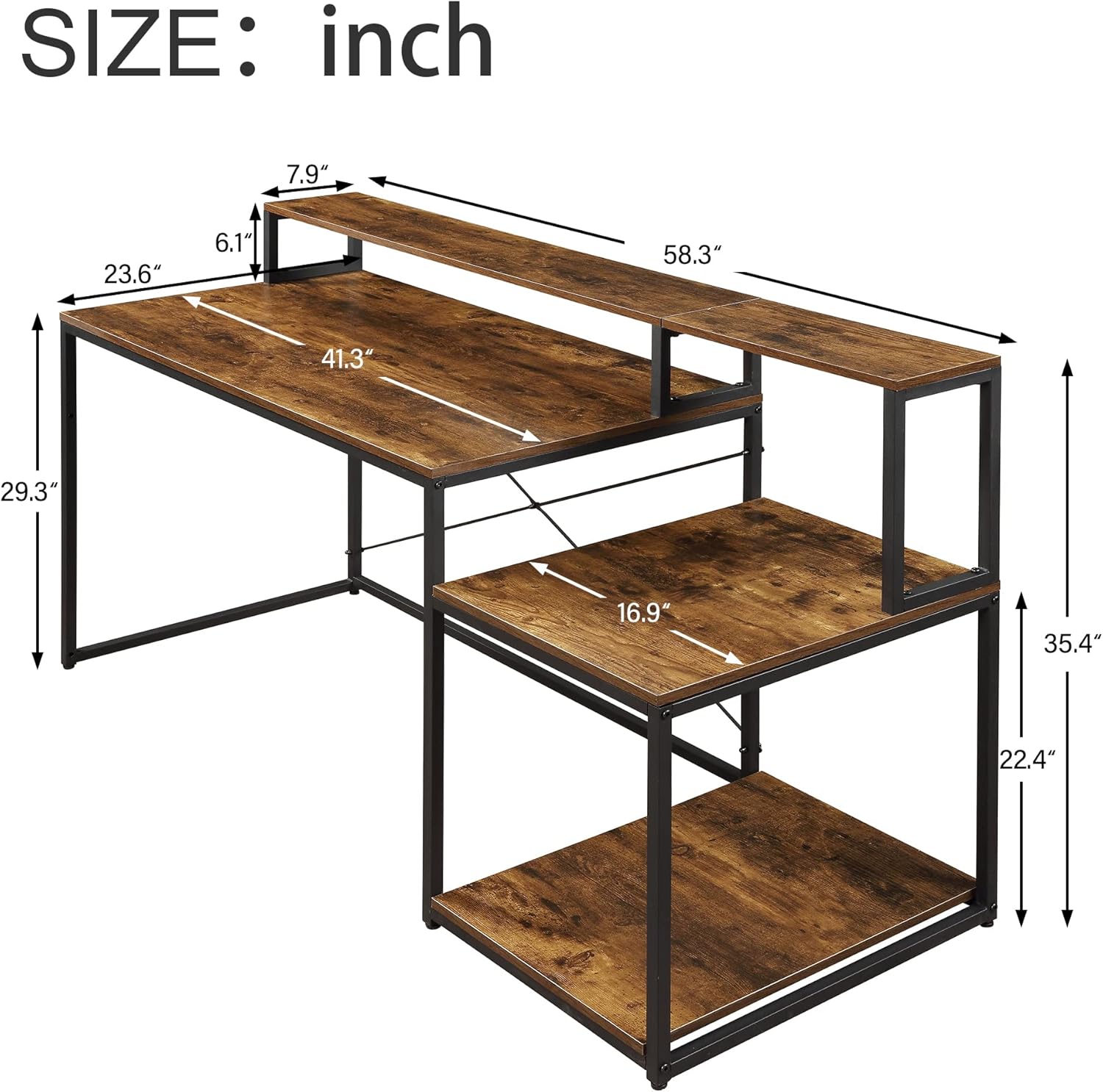 Home Office Computer Desk with Storage Shelves and Monitor Stand Riser Shelf Study Writing Desk Computer Table (Old SKU: WF198006AAT)