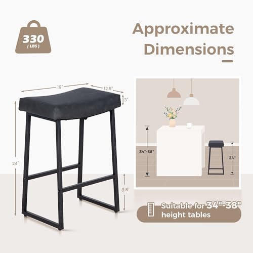 MAISON ARTS White & Gold Bar Stools Set of 4 Counter Height 24 Inches Saddle Stools for Kitchen Counter Backless Modern Gold Barstools Upholstered Faux Leather Stools Farmhouse Island Chairs