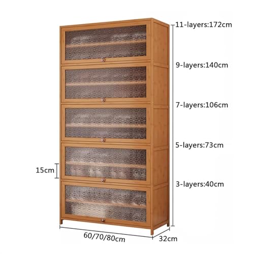 Shoe Shelf Multi-Layer Shoe Cabinet with Flip-up Doors, Free Standing Adjustable Shoe Rack Organizer for Closets Hallways Bedrooms Entryways Shoe Rack(11-Layers 60cm)