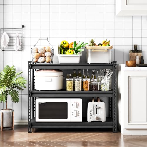 3-Tier Garage Shelving Heavy Duty,40”W x 18”D x 36”H Metal Shelving Unit，1320 lbs Weight Capacity Adjustable Storage Shelves for Retiple Tanks, Aquariums, Pantry, Garage，Black