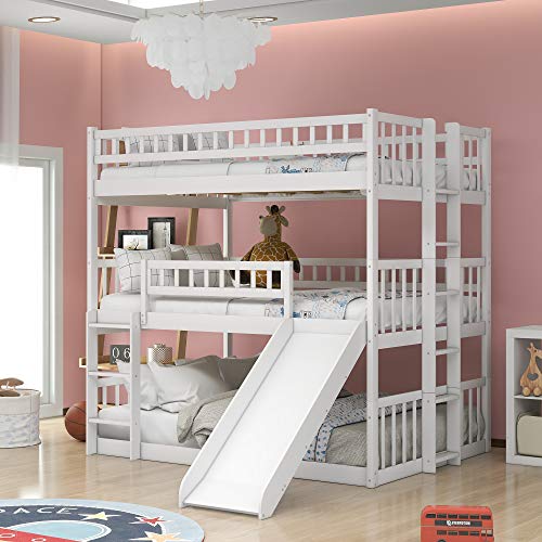 Full XL-Over-Twin XL-Over-Queen Triple Bunk Bed with Metal Frame and Ladder, Space-Saving Design, Black