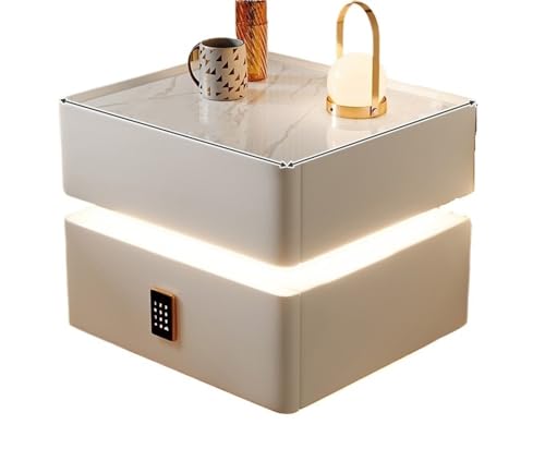 Smart Nightstand with 2 Drawer for Bedrooms, Modern End Side Table, Home LED Bedside Table for Bedroom, Storage Modern End Side Table (Color : Light Grey, Size : 19.7x15.7x19.7in)