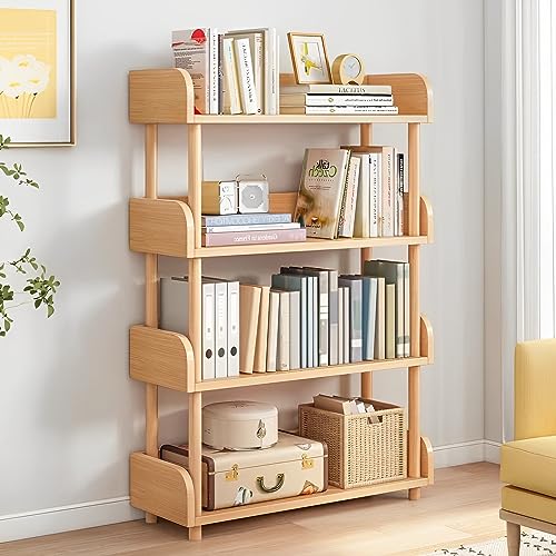 3-Tier Wooden Open Bookcase - Modern Display Bookshelf with Top Edge and Solid Wood Frame for Home and Office, Storage Cabinet, Oak