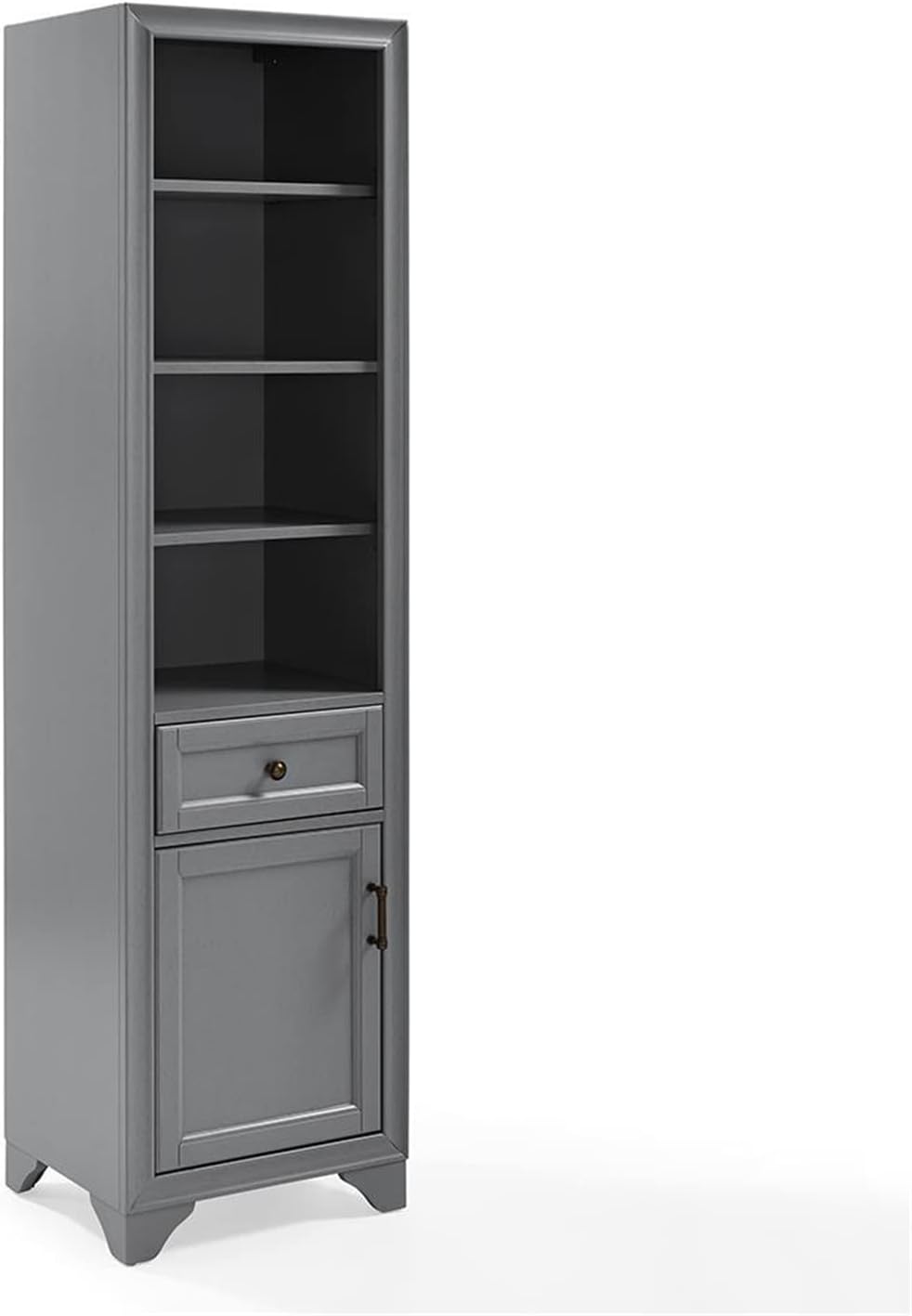 Coastal Cool Wood Classic Home Storage Tall Linen Cabinet in Vintage Gray, 3 Open Shelves, 1 Drawer, 1 Storage Cabinet, 15