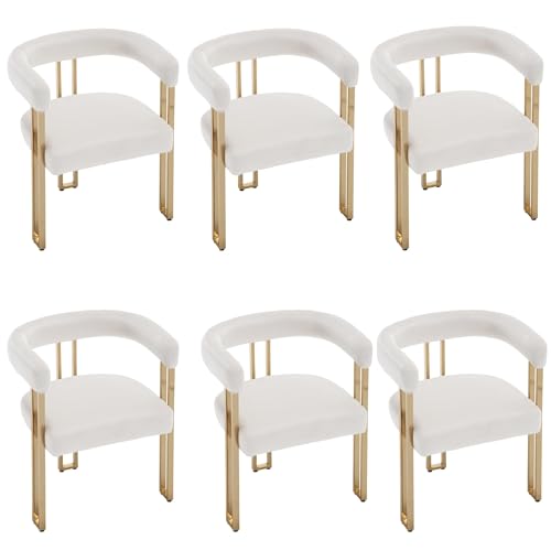 Velvet Dining Chairs Set of 4, Modern Barrel Kitchen Chairs with Curved Open Backrest and Gold Metal Legs Upholstered Accent Chairs for Dining Room/Reception, Khaki