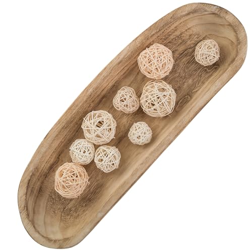 Hanobe Decorative Wooden Dough Bowl: Large Bowls Rustic Burnt Wood Holder Tray Long Centerpiece Decorations for Kitchen Living Room Home Decor 22