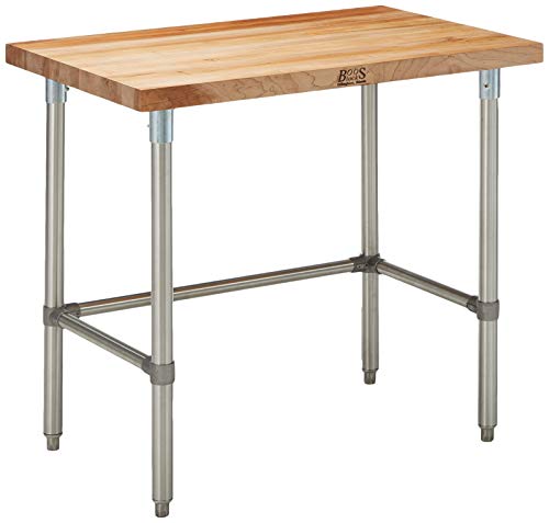 John Boos SNB02 Maple Top Work Table with Stainless Steel Base and Bracing, 48