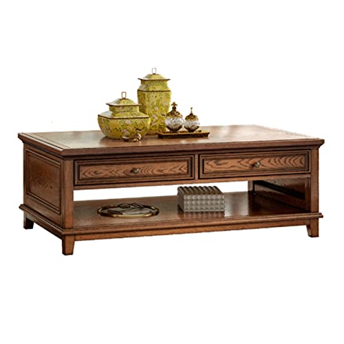 Tea Table for Living Room Wooden Coffee Table with Drawers and Shelves, Rectangular Vintage Coffee Table, Living/Office Vintage Cocktail Table Coffee Table (Size : L 1.2m)