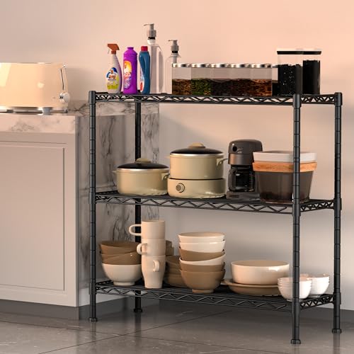 4-Shelf Adjustable Heavy Duty Storage Shelving Unit, Metal Organizer Wire Rack for Laundry Bathroom Kitchen Pantry Closet, Black