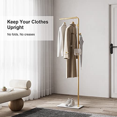 RRG Coat Rack Freestanding, Metal Coat Tree with Heavy Base Welded Coat Hooks Coat Stand for Entryway, Hall, Bedroom, Corner, Office 67” (Gold)