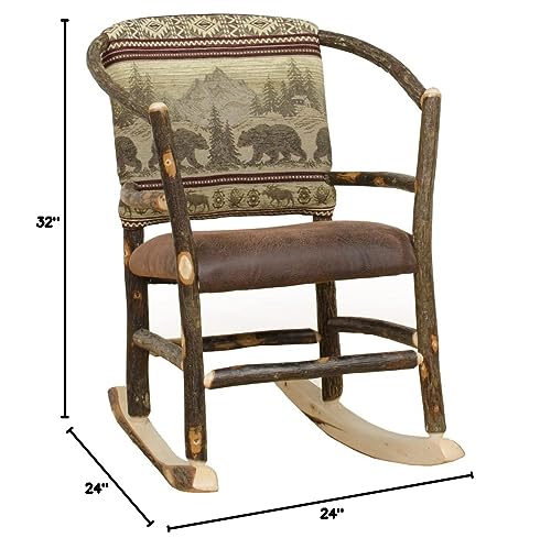 Hickory Log Hoop Rocker with Faux Brown Leather Seat and Back