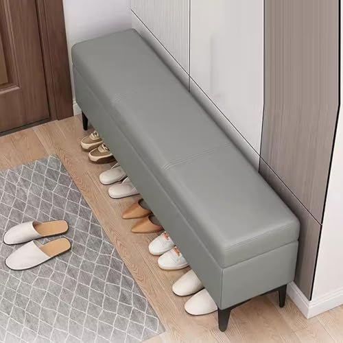 Hallway Storage Box Faux Leather Padded Seat Long Bench Living Room Storage Bench End of Bed Bench Narrow Bench for Foyer Bedroom