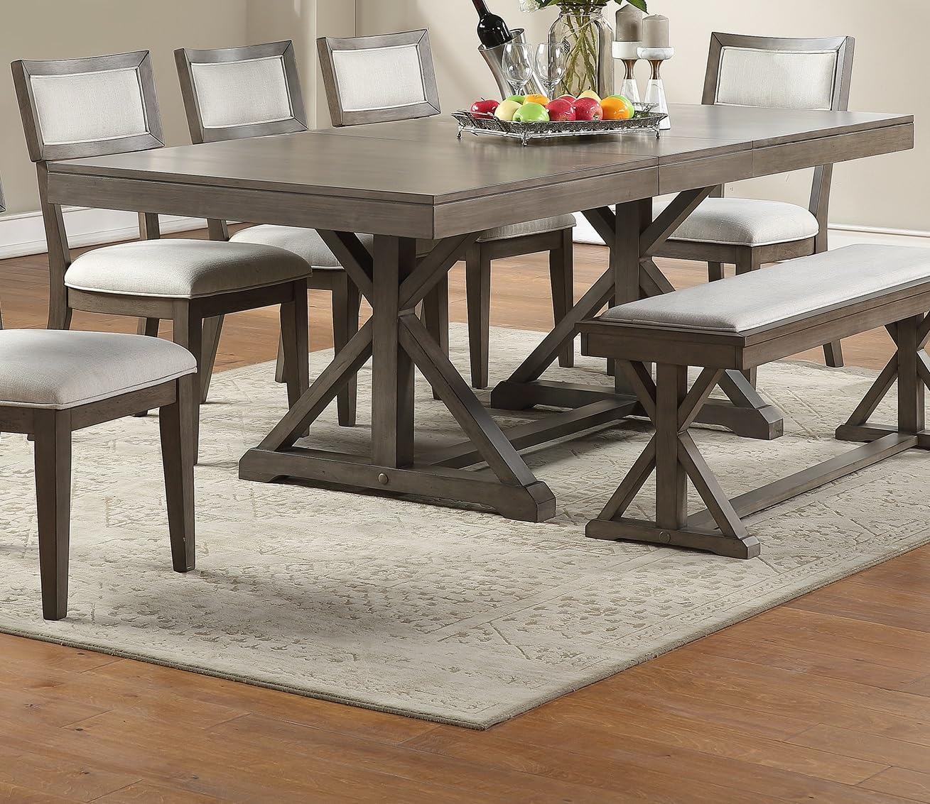 Dining Room Furniture Large Family Dining Table w Leaf Ash Gray Table X Design Legs Solid wood 1pc Dining Table Only