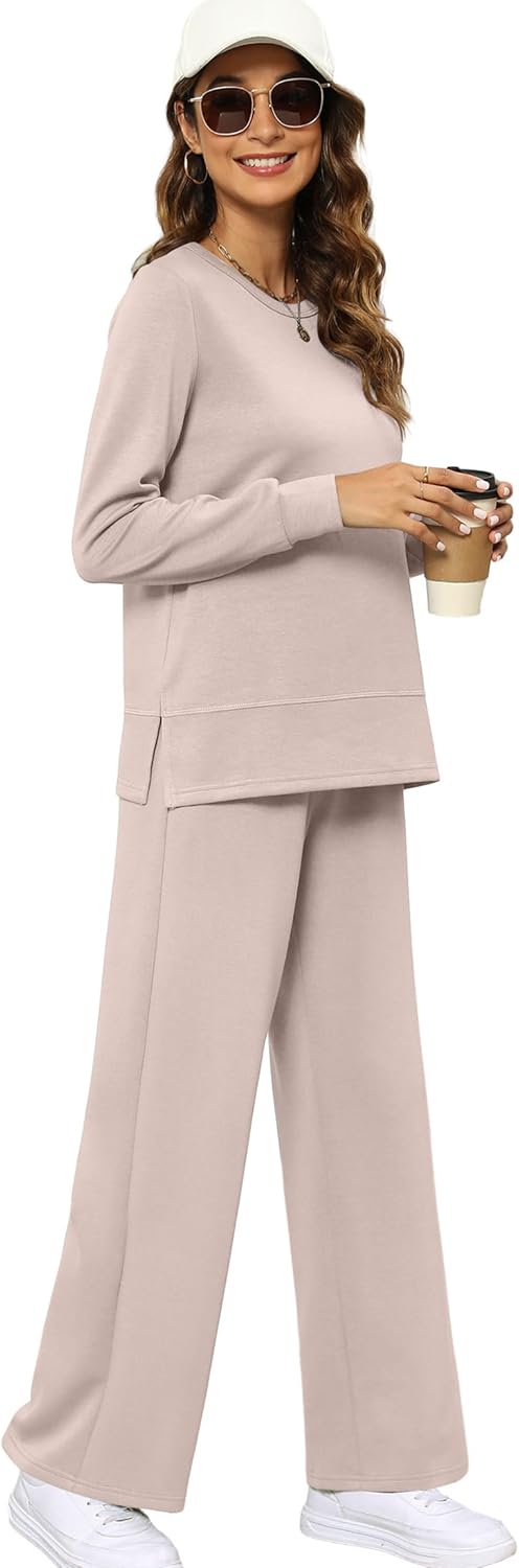XIEERDUO Women Tracksuits Two Piece Long Sleeve Lounge Set Trendy Fall Outfits Oversized Loungewear Women's Wide Leg Sweatsuit Khaki XXL