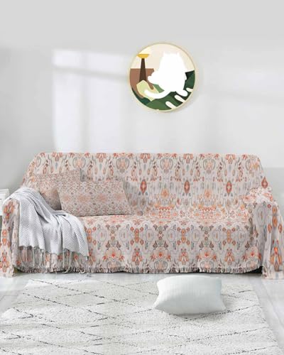 Boho Sofa Cover Couch Covers for 3 Cushion Couch Throw Couch Cover with Tassel Soft Sofa Slipcover Vintage Neutral Geometric Floral Texture Pink Couch Furniture Protector for Dog Pet 71