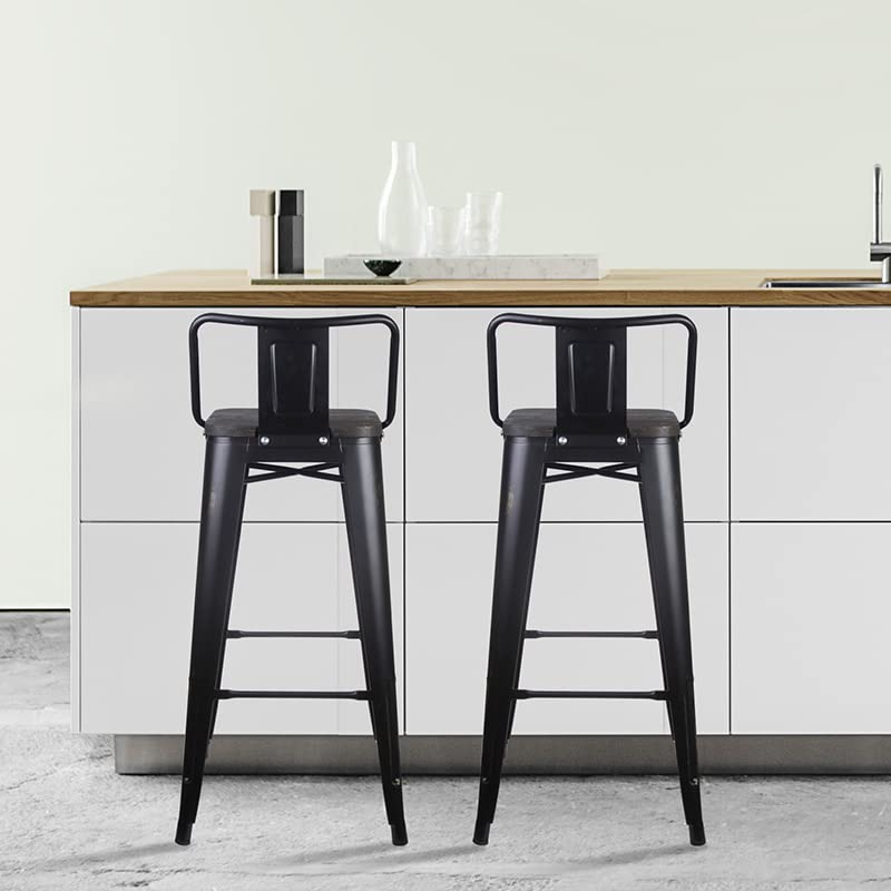 GIA 30-Inch Low-Back Bar Stool, Qty of 1, Black with Metal Seat