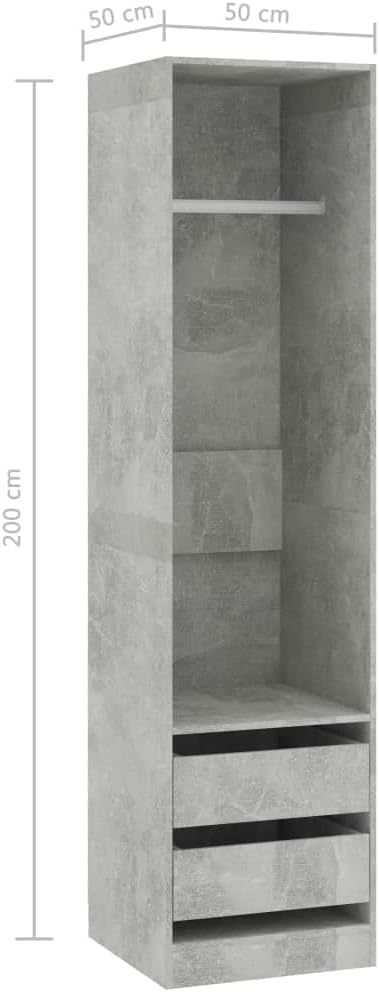 Wardrobe with Drawers Concrete Grey 50x50x200 cm Engineered Wood.Cabinets & Storage,Cupboards & Wardrobes